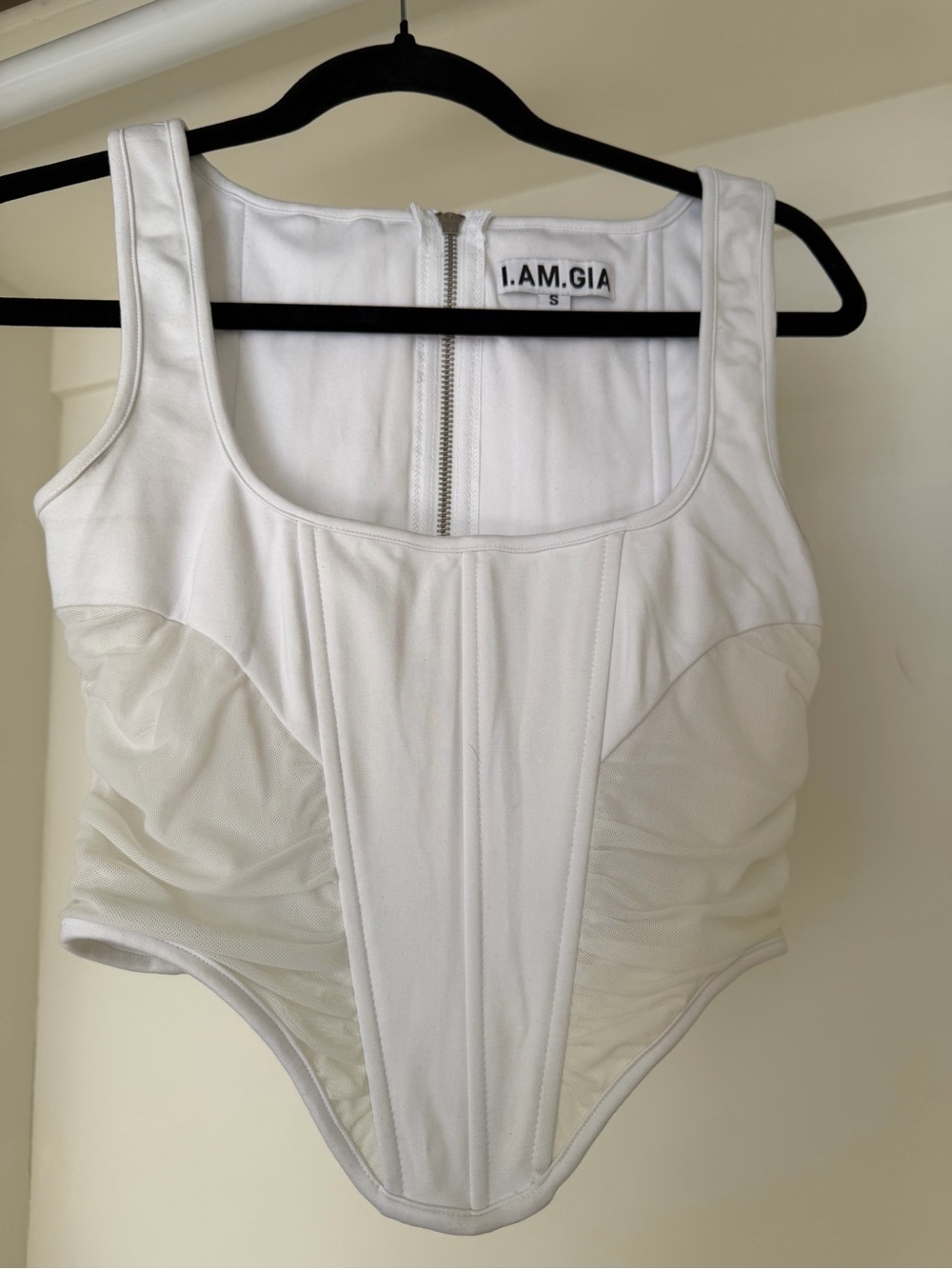 I.AM.GIA White Sculpted Bodysuit with Mesh Panels